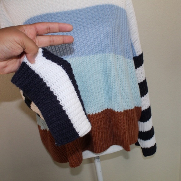 Unbranded Striped Color Block Knitted Style Crew Neck Sweater - Size Medium - Picture 2 of 5